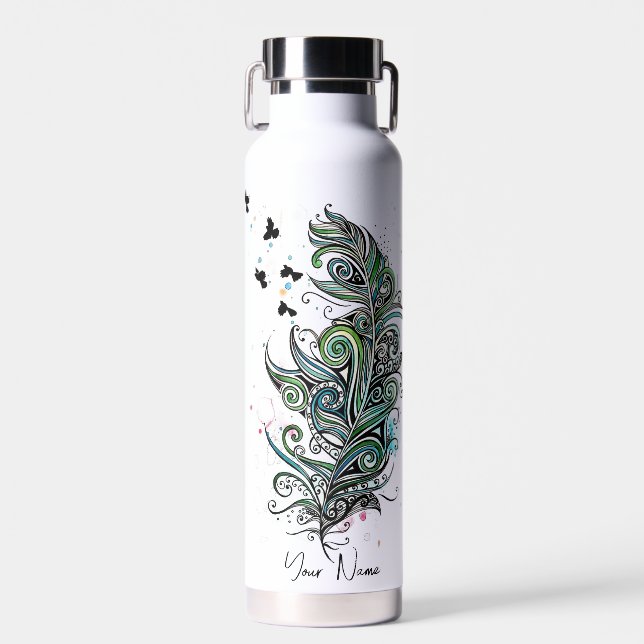 Personalised Feather Water Bottle (Front)