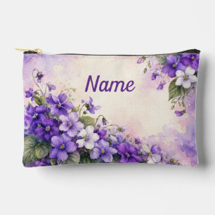 Personalised February Birth Flower Violet Accessory Pouch