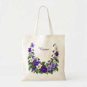 Personalised February Birth Flower Violet Tote Bag