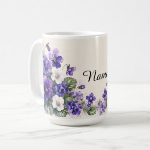Personalised February Birth Flower Violets Coffee Mug