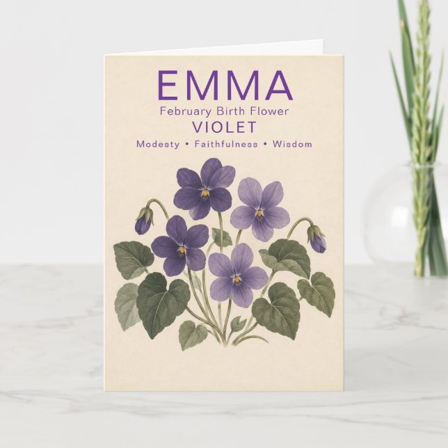Personalised February Birthday Violet Birth Flower Card (Front)