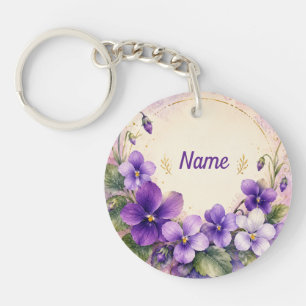 Personalised February Violet Key Ring