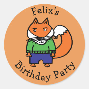 Personalised Felix the Fox Birthday Party Classic Round Sticker