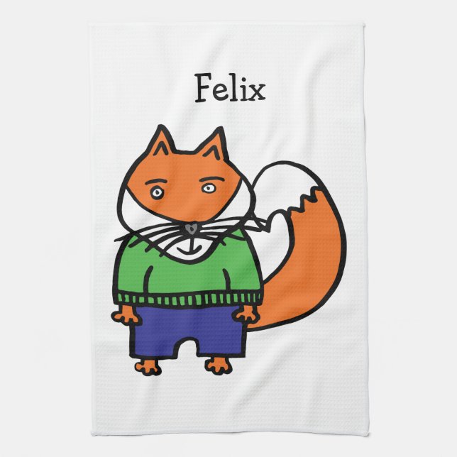 Personalised Felix the Fox Tea Towel (Vertical)