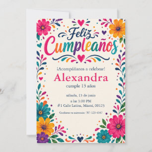 Personalised Feliz Cumpleaños Spanish Floral Fiest Invitation