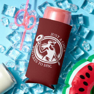 Personalised female Disc Golf  Seltzer Can Cooler