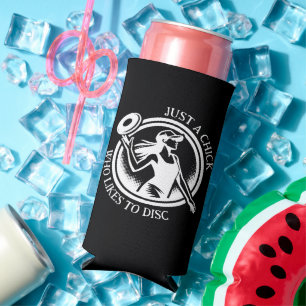 Personalised female Disc Golf  Seltzer Can Cooler