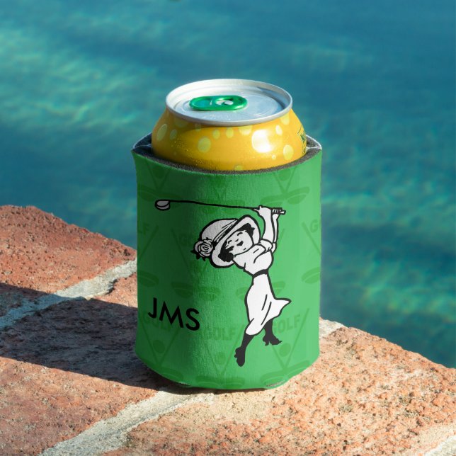 Personalised female golf cartoon golfer can cooler (In Situ Pool)