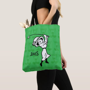 Personalised female golf cartoon golfer tote bag