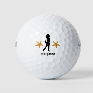 Personalised Female Golfer Black Silhouette Golf Balls