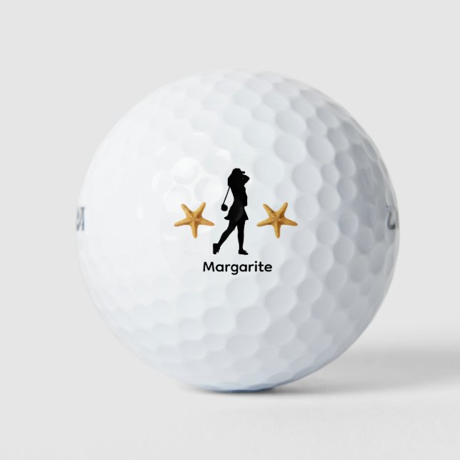 Personalised Female Golfer Black Silhouette Golf Balls (Front)