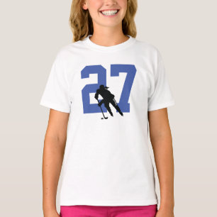 Personalised Female Hockey Player Name Number Blue T-Shirt