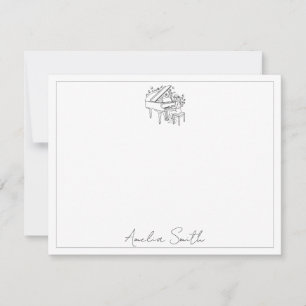 Personalised Female Piano Player Line Drawing Card
