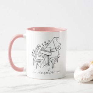 Personalised Female Piano Player Line Drawing Mug