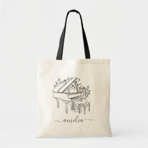 Personalised Female Piano Player Line Drawing Tote Bag