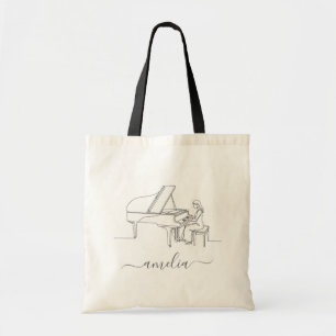 Personalised Female Piano Player Line Drawing Tote Bag
