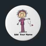 Personalised Female Stick Figure Nurse  Button<br><div class="desc">Button with a female stick figure nurse with a stethoscope,  great for RNs,  LPNs,  ER nurses,  paediatrics nurses,  OB nurses,  and future nurses! Easy to personalise before ordering!</div>