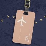 Personalised Feminine Dusty Rose Aeroplane Travel  Luggage Tag<br><div class="desc">An elegant item with a graphic image of a white plane on dusty rose (custom colour) background...   to identify your belongings when travelling around the world</div>