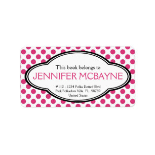 Personalised Feminine Pink Polkadots Bookplate Label