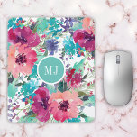 Personalised Feminine Watercolor Floral Pattern Mouse Pad<br><div class="desc">A vibrant colourful watercolor floral pattern mouse pad in pink,  fuchsia,  magenta,  aqua,  turquoise and purple makes a colourful splash for your home,  school or office.  Personalise with your monogram by editing the sample text in the design template.</div>