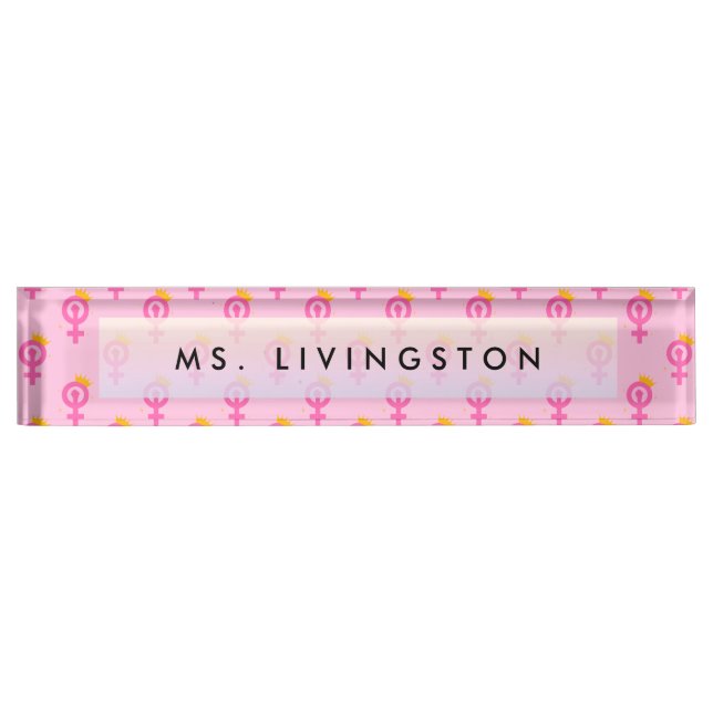 Personalised Feminist Pink Nameplate (Front)