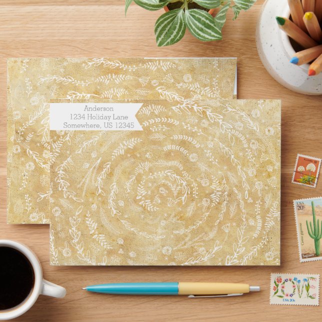 Personalised Fern and Garland Rustic Wedding Envelopes (Desk)