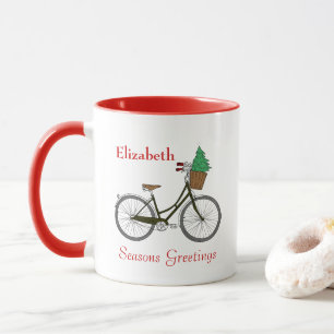 Personalised Festive Bicycle Seasons Greetings Fun Mug