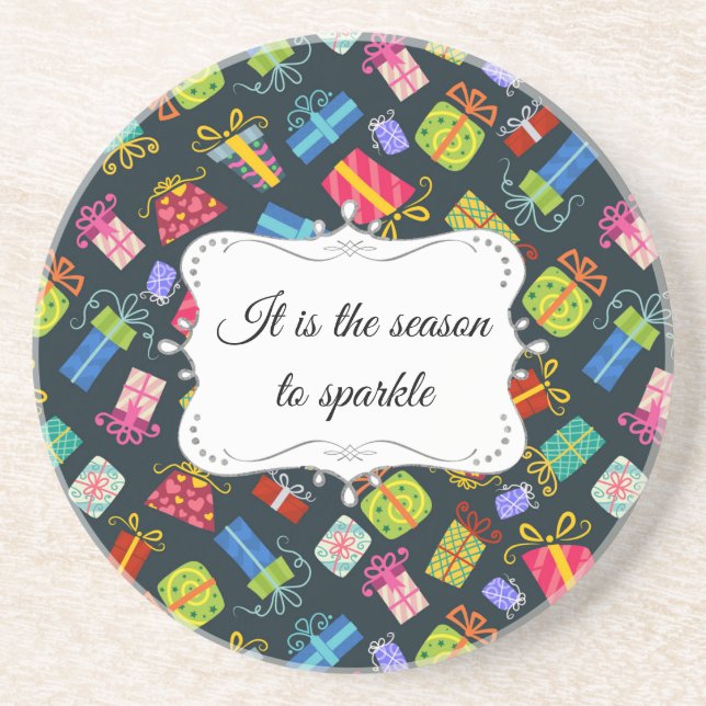 Personalised Festive Christmas Pattern Coaster (Front)
