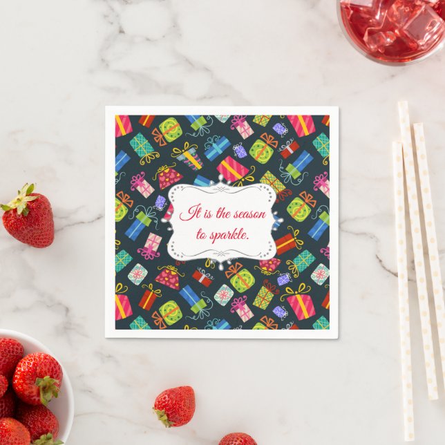 Personalised Festive Christmas Pattern Napkin (Insitu)