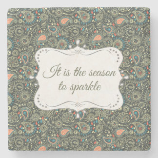 Personalised Festive Christmas Pattern Stone Coast Coaster