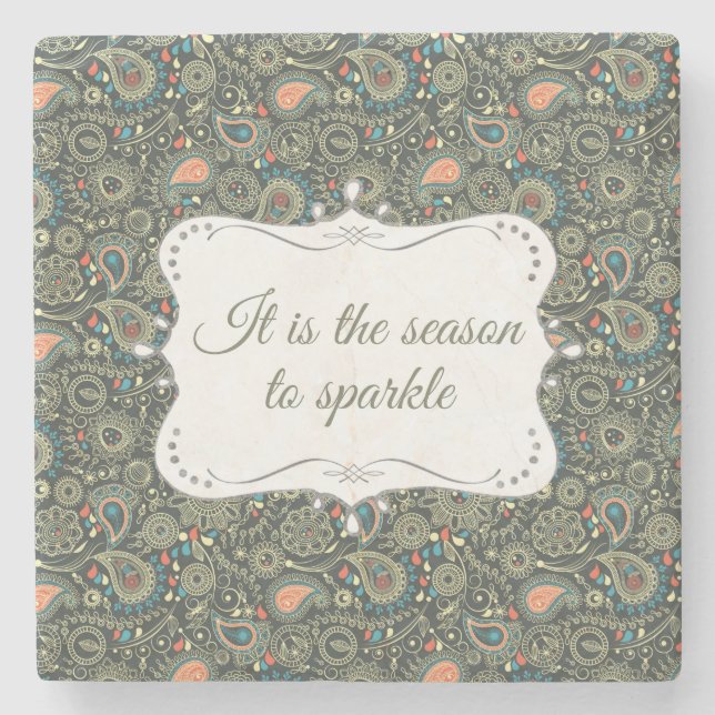 Personalised Festive Christmas Pattern Stone Coast Coaster (Front)
