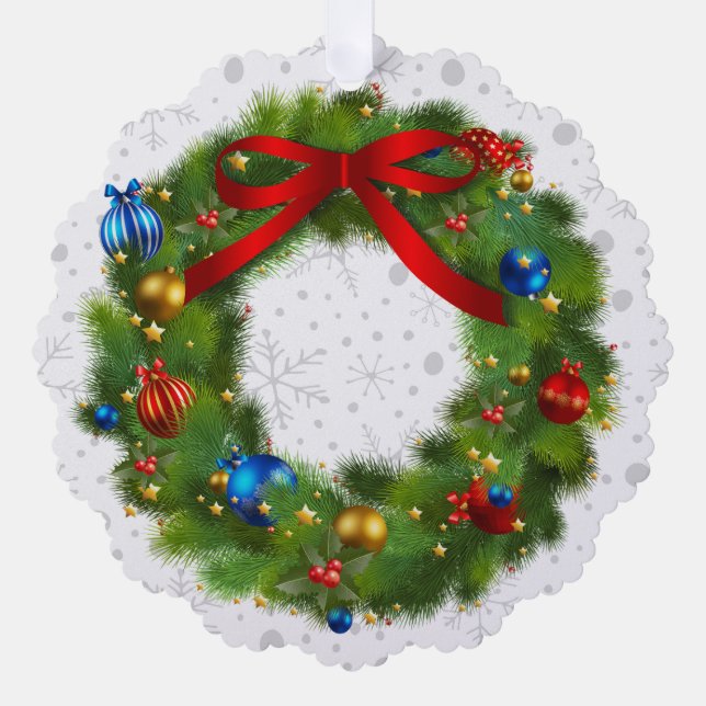 Personalised Festive Christmas Wreath  Tree Decoration Card (Front)