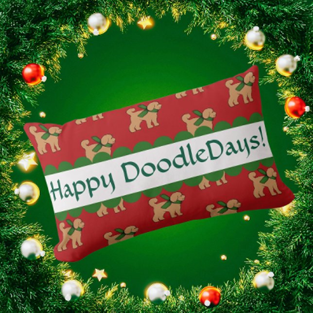 Personalised Festive Doodle Dog Red  Lumbar Cushion (Personalize with your own message!)