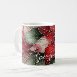 Personalised Festive Floral Alcohol Ink Poinsettia Coffee Mug