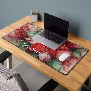 Personalised Festive Floral Alcohol Ink Poinsettia Desk Mat