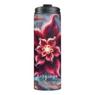 Personalised Festive Floral Poinsettia Galaxy Thermal Tumbler