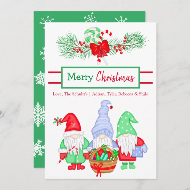 Personalised Festive Gnomes Holiday Christmas   Card (Front/Back)