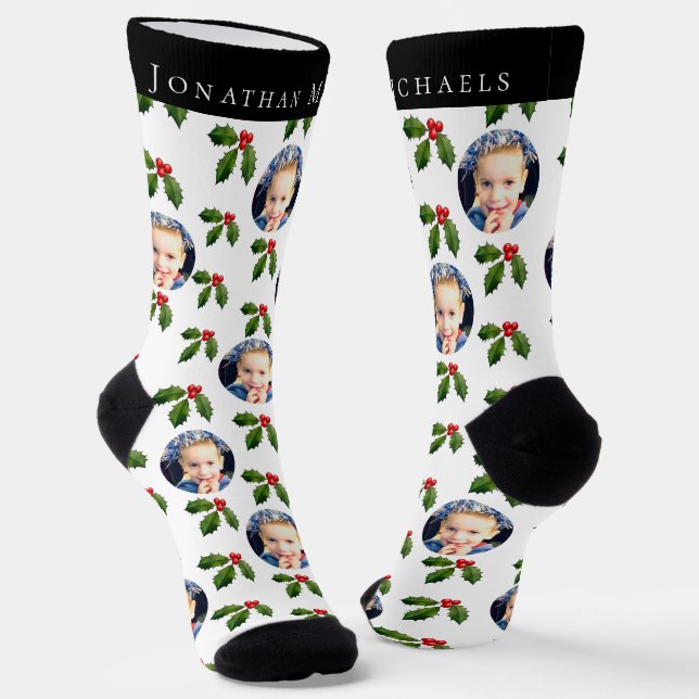 Personalised Festive Holly Berry Holiday Socks (Angled)