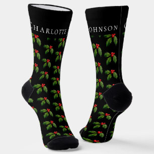 Personalised Festive Holly Berry Sprig Christmas Socks