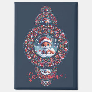 Personalised Festive Kawaii Fox Ornamental Mandala Magnet