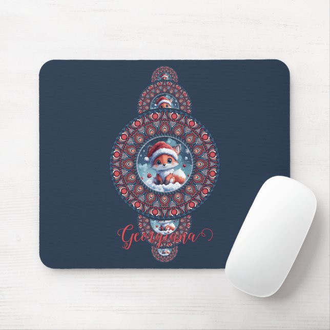 Personalised Festive Kawaii Fox Ornamental Mandala Mouse Pad (With Mouse)