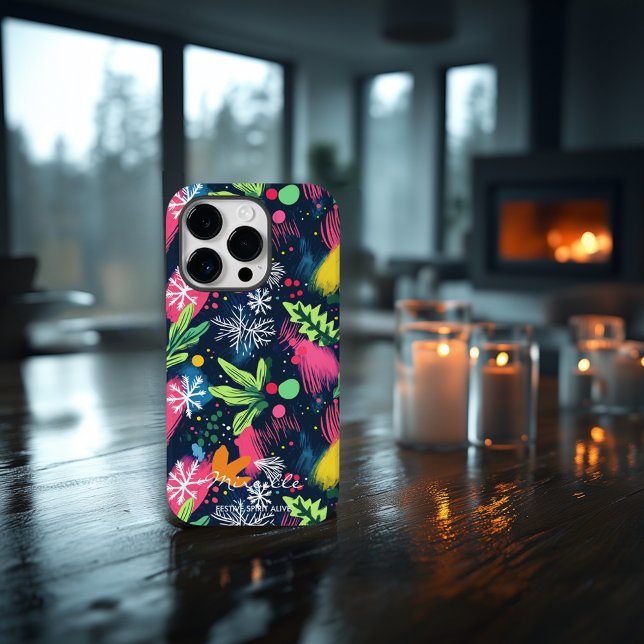 Personalised Festive Neon Snowflakes Case-Mate iPhone Case (Creator Uploaded)