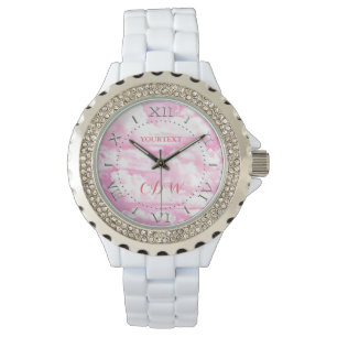 Personalised Festive Pastel Pink happy Clouds Watch