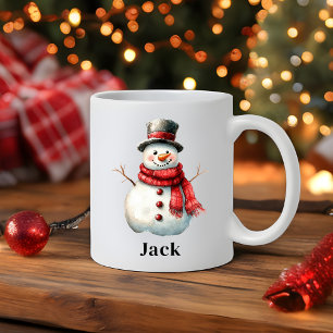 Personalised Festive Red Scarf Snowman Christmas Coffee Mug