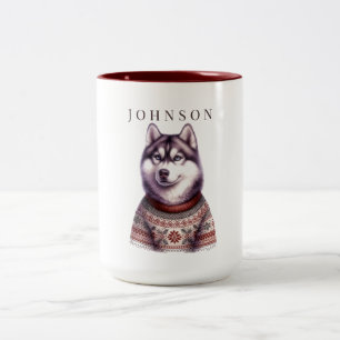Personalised Festive Siberian Husky Two-Tone Coffee Mug