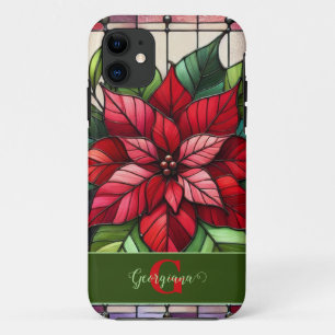 Personalised Festive Stained Glass Poinsettia Case-Mate iPhone Case