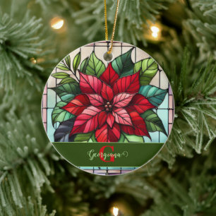 Personalised Festive Stained Glass Poinsettia Ceramic Tree Decoration