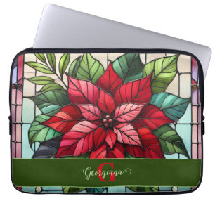 Personalised Festive Stained Glass Poinsettia Laptop Sleeve