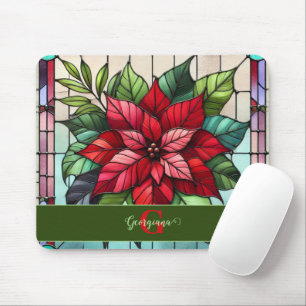 Personalised Festive Stained Glass Poinsettia Mouse Pad