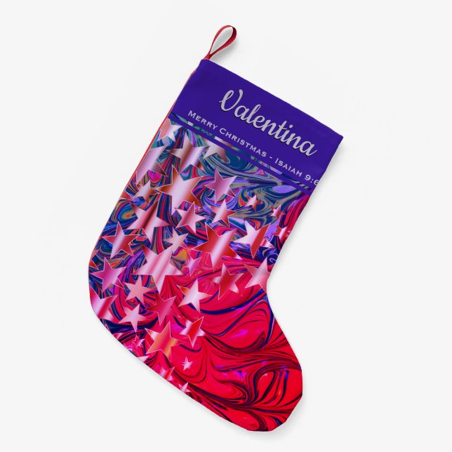 Personalised Festive Stars Small Christmas Stocking (Front (Hanging))